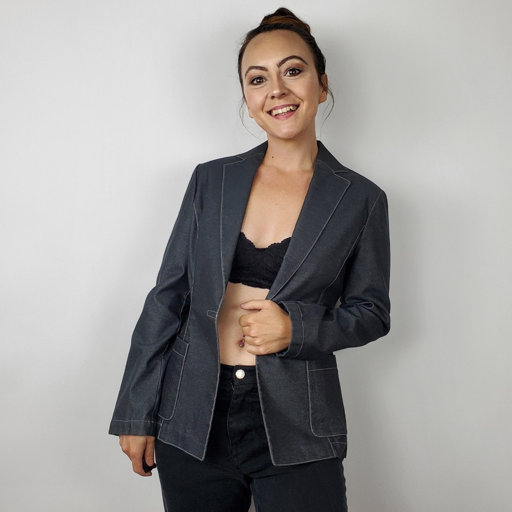 Y2K 2000's Metallic Sparkle Blazer Denim Jacket